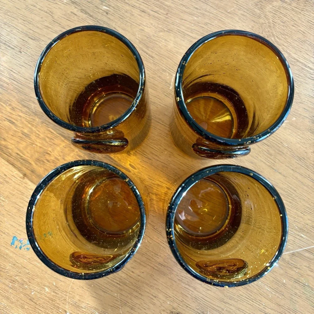 Vintage Pier‎ 1 hand blown amber glass rooster tumbler farmhouse set of 4